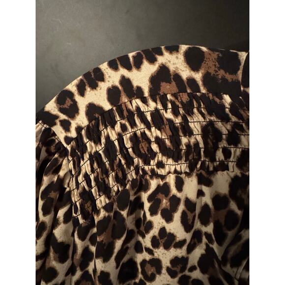 By Design Leopard Print Bow Tie Blouse 3X – Ruched Sleeves, Chic Pullover Style - Picture 4 of 5